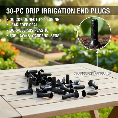 Leak‑Free 1/4" Drip Irrigation End Caps, Push‑Fit End Plugs Compatible with Quick Connect Tee Connectors for Garden Irrigation - size: 30PC-3
