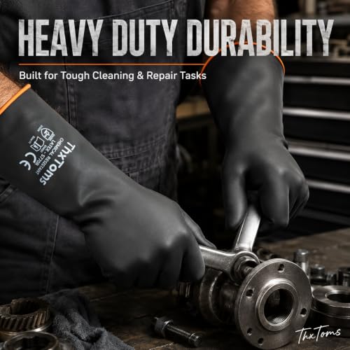 ThxToms Chemical Resistant Gloves, 28 Mil Heavy Duty Latex, 14 Inch, 1 Pair - color: 14"