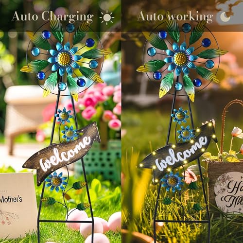 TERESA'S COLLECTIONS Solar Metal Hummingbird Wind Spinner Garden Stake 26" - color: Green, size: Medium