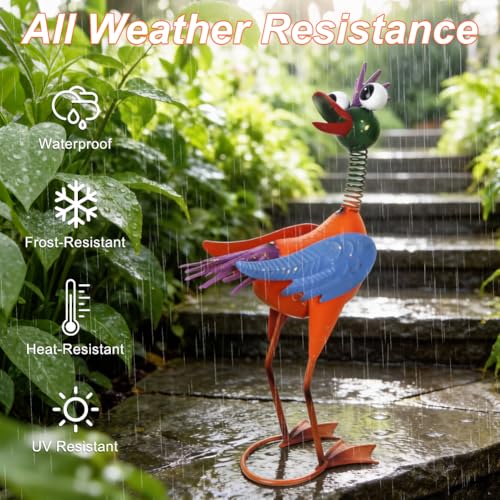 Metal Wacky Rooster Garden Statue for Patio, Backyard, Lawn - color: Yellow & Blue