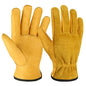 OZERO Leather Work Gloves, Gardening Gloves, Flex Grip, EN388, 1 Pair, XL - color: Gold(1 Pair), size: X-Large