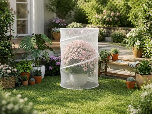 5 Pack Pop Up Insect Barrier Plant Cover, 20''H x 13''D Pop Up Fine Mesh Plant Protector with 24 Stakes 36 Labels Carry Bags, Pop Up Guard Plant Cover Tents for Vegetables Flowers, Black & White