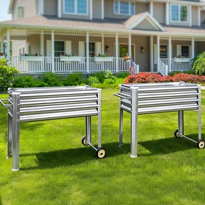 Land Guard 2 Pack Galvanized Raised Garden Bed with Legs & Wheels, 36×12×32in Metal Elevated Raised Planter Box for Backyard, Patio, Balcony, 300lb Capacity, Silver - color: Silver, size: 36×12×32in (2-Pack)