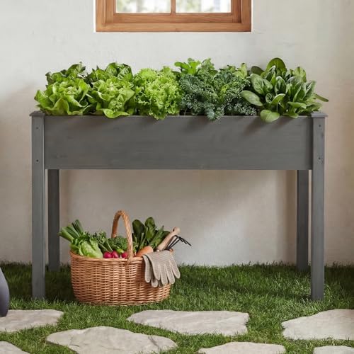 DUMOS 48x24x30 Inch Raised Garden Bed, Elevated Wood Planter Box with Legs - color: Gray, size: 48"D x 24"W x 30"H