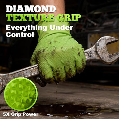 TitanFlex Heavy Duty Industrial Nitrile Gloves with Raised Diamond Texture, 8-mil, Latex Free (Green/Dark Green/Yellow) - color: 01 Green (50ct), size: Medium