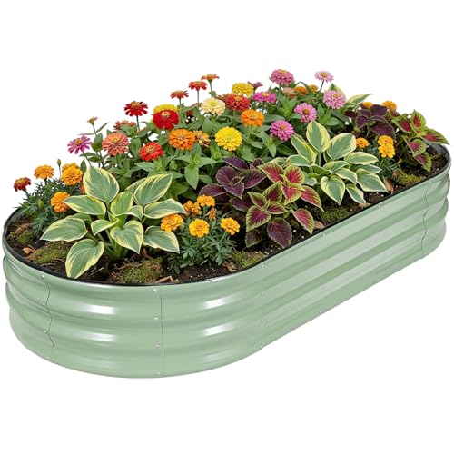 Galvanized Raised Garden Bed,6x3x1ft Oval Planter Box,AvocadoGreen - color: Avocado Green, size: 6x3x1ft (1pcs)