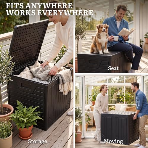 YITAHOME 150 Gallon Large Outdoor Deck Box - color: Black, size: 150 Gallon