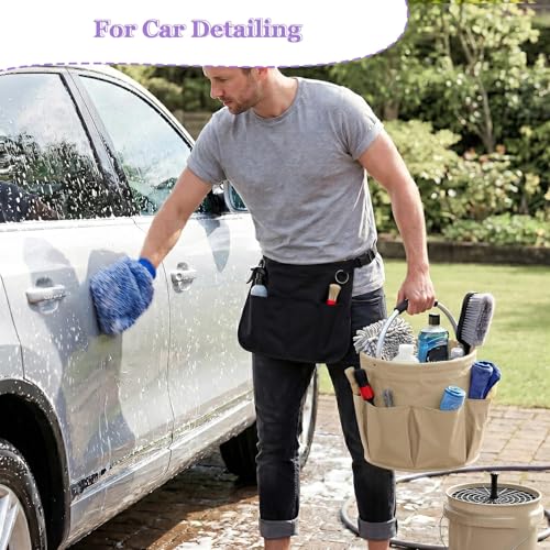 Cleaning Apron, Cleaning Caddy & Household Cleaning Storage Organizer Set - color: Khaki+black