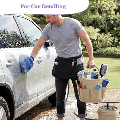 Cleaning Apron, Cleaning Caddy & Household Cleaning Storage Organizer Set - color: Khaki+black