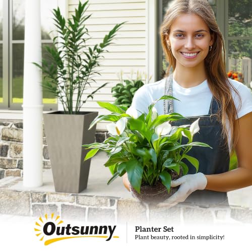 Outsunny 28 in Tall Planters for Outdoor Plants with Drainage Holes, Grey - color: Gray