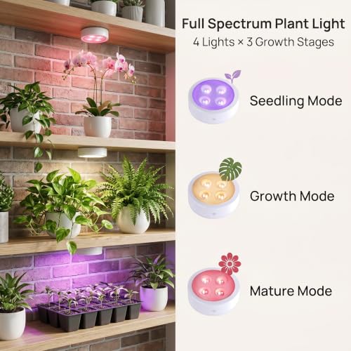 2 Pack Rechargeable Grow Light, Cordless Full Spectrum LED for Indoor Plants, Magnetic Mount, Timer & Remote, USB-C 2000mAh for Shelf, Herbs, Succulents, Seedlings & Greenhouse (Black)