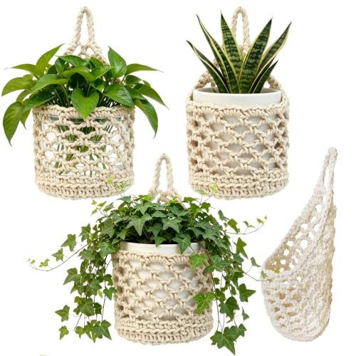 4-Pack 5-Inch Macrame Wall Plant Hangers Fits 4–5" Pots Up to 5" Tall Natural Cotton Hanging Planter Baskets for Indoor Plants, Boho-Style Woven Plant Baskets for Walls White - color: White