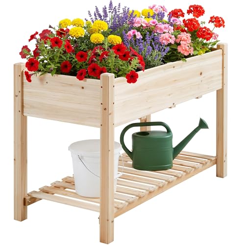 Yaheetech 47" Raised Garden Bed with Legs, Wooden Planter Box, 1Pcs - color: Natural Wood, size: 47" L x 23" W x 32" H(Set of 1)