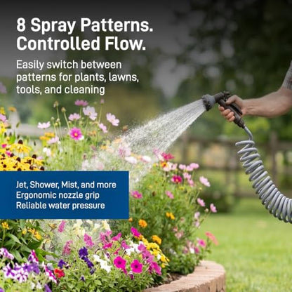 Orbit Coil Garden Hose, 25 ft, with 8-Pattern Nozzle, Gray - 26382 - color: Gray, size: 25 ft