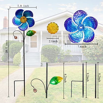Viveta 2 Pack Wind Spinners with Metal Stake, Outdoor Garden Pinwheels - color: B-blue-2 Pack