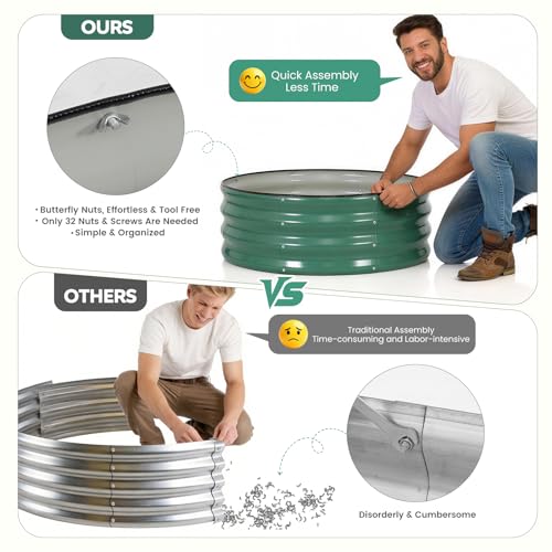 Galvanized Raised Garden Bed, 2 PCS 3x3x1ft Round Planter LotusGreen - color: Lotusgreen, size: 3x3x1ft