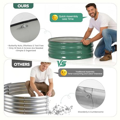 Galvanized Raised Garden Bed, 2 PCS 3x3x1ft Round Planter LotusGreen - color: Lotusgreen, size: 3x3x1ft