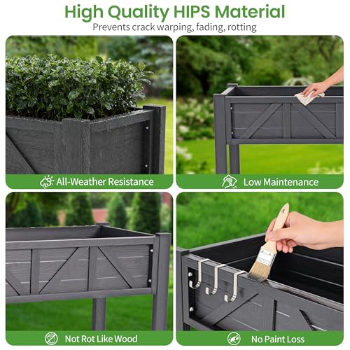 HIPS All-Weather Elevated Raised Garden Bed with Legs,72"L x 17"W x 28.7"H - color: Black, size: 72"L-Without Wheels