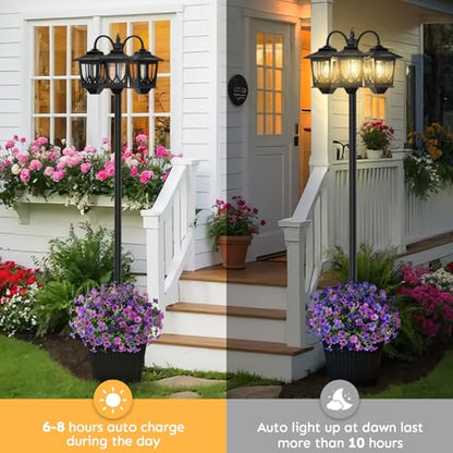 3-Head Solar Lamp Post with Planter, 74" Solar Lamp Post Light - size: Vintage Pattern
