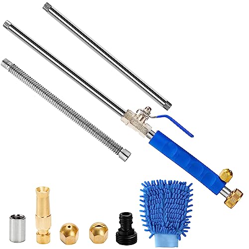 Hbaushun High Pressure Power Washer Wand, Hydro Jet Water Wand Pressure Sprayer,Flexible Garden Watering with 3 Nozzle Universal Hose End,for Car Pet Window Patio Gutter Cleaning Blue - color: Blue