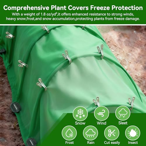Plant Covers Freeze Protection kit，1.8 oz/yd²-10 ft x 33 ft Thickened Floating Row Cover for Outdoor Plants With 20 clips and 10 stakes staples& gasket & 1 Pick Hook, Winter Frost Protection(Green) - color: Green