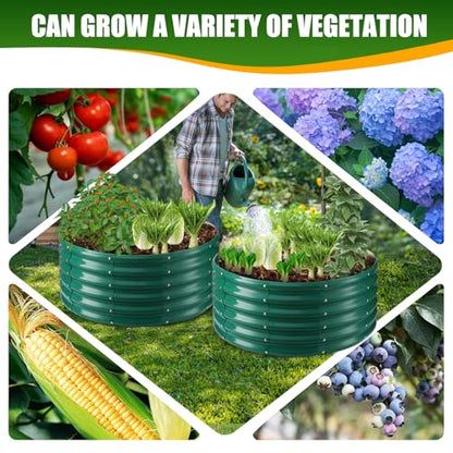TBMLC 17" Tall,40" Diameter Elevated Round Metal Raised Garden Bed Green - color: Dark Green, size: 3.3FT Diameter