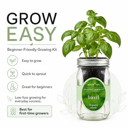 Hydroponic Growing Kit, Self-Watering Mason Jar Herb Garden Starter Kit Indoor, Windowsill Herb Garden, Grow Your Own Herbs from Organic Seeds (Basil) - color: Basil