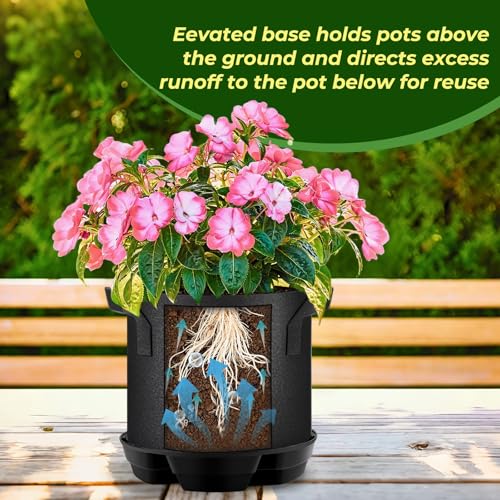 MultiOutools 4 Pack Self Watering Pot Base with 5 Gallon Fabric Grow Bag