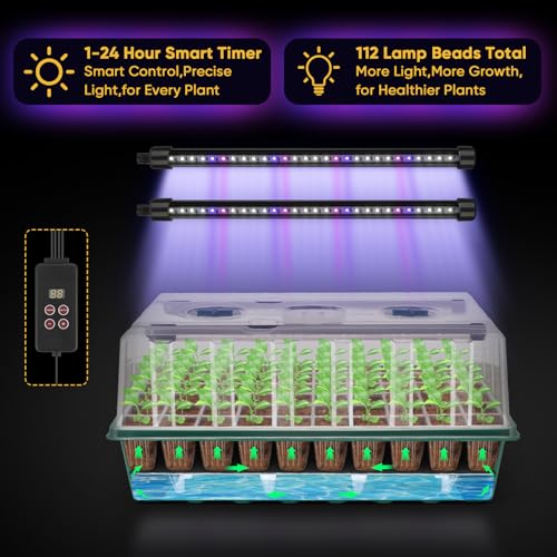 BlumWay 120-Cell Self-Watering Seed Starter Tray with Grow Light, Green - color: Green