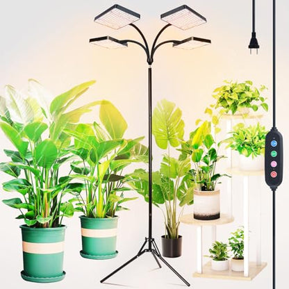 Full-Spectrum Grow Light with Upgrade Stand for Indoor Growing - size: 4-Head-New