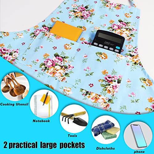 LOLOMLO Oversize Canvas Cotton Apron, Extra Large Aprons with Long Strap, Adjustable Neck Tear Resistant Plus Size aprons - color: Roses on Blue Canvas