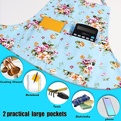 LOLOMLO Oversize Canvas Cotton Apron, Extra Large Aprons with Long Strap, Adjustable Neck Tear Resistant Plus Size aprons - color: Roses on Blue Canvas