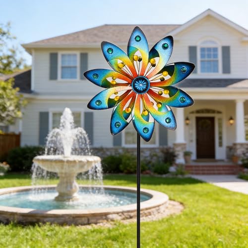 Metal Wind Spinner for Yard Decor Garden Windmill Outdoor Kinetic Wind Sculpture Dual Direction for Backyard Patio Lawn Homewarming Gift
