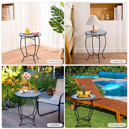 Round Side Table, 17“ H Easy Assembly Weather Resistant Metal Accent Table - color: Blue