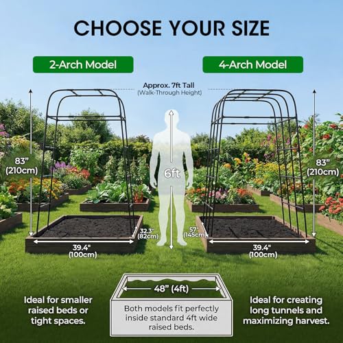 Garden Arch Trellis for Climbing Plants (83" H x 57" L), Metal Cucumber & Tomato Cage, Rustproof Walk-Through Tunnel Support for Pumpkin, Squash, Melon & Rose - style: 83" High x 57" Long (4-Arch)