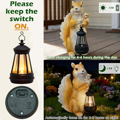 Solar Squirrel Statue with Lantern, Cute Resin Animal Garden Decor - color: Yellow Squirrel Statue