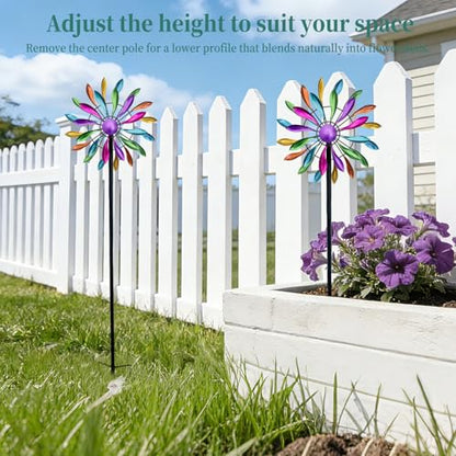 Rainbow Petal 360° Metal Wind Spinners Outdoor, 56.7" H - color: Rainbow