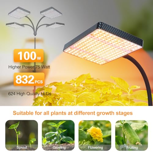 FECiDA Tall Grow Light with Stand for Big and Large Houseplant, Bonsai Tree - size: Stand-4Head-100W-Timer