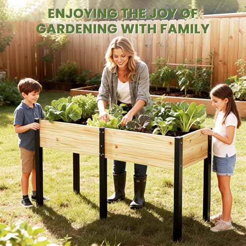 SUNYRISY Dual Wooden Raised Garden Bed Outdoor with Metal Legs