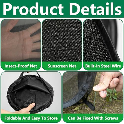 2Pcs Pop Up Garden Netting Bug and Shade Cover,Plant Sun Shade Netting Tent - color: Black-22x22x22 Inch