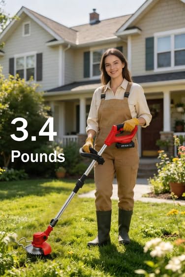 Foldable Electric Weed Wacker, 21V Battery Cordless Weed Eater, Red - color: Red