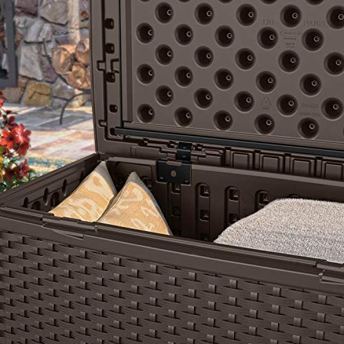 Suncast 30 Gallon Resin Outdoor Patio End Table Storage Box, Java, Made in the USA - color: Java