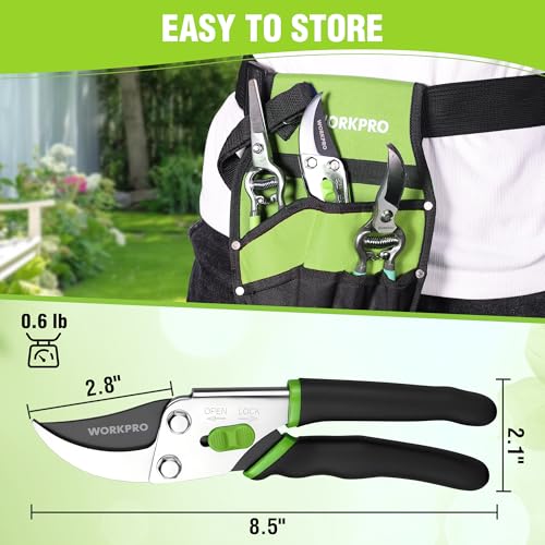 WORKPRO 8.5" Bypass Pruning Shears, 5/8" Cut Capacity Garden Shears
