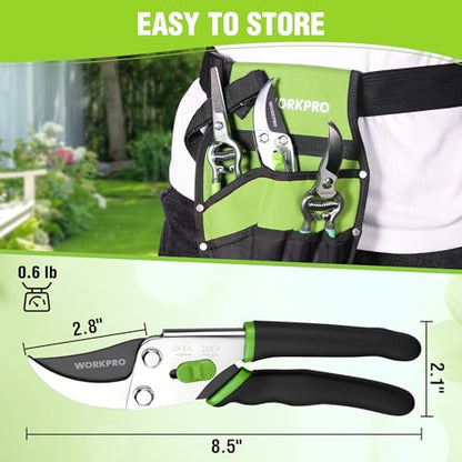 WORKPRO 8.5" Bypass Pruning Shears, 5/8" Cut Capacity Garden Shears