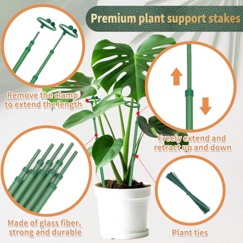 Telescoping Plant Stakes, 3Pcs 17.9IN to 42.3IN Adjustable Monstera Support - size: 42.3Inches 3Pack