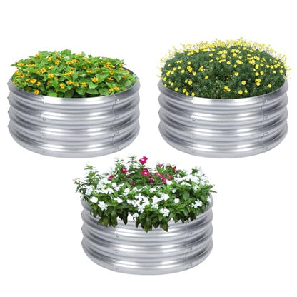 PINPON 3-Pack Galvanized Garden Bed 2x2x1ft Round Planter & Fire Pit Ring - size: 3P-2x2x1ft