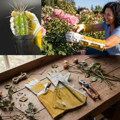 OGRE Zip-Up Rose Pruning Gloves, Long Leather Thorn Protection - size: Large