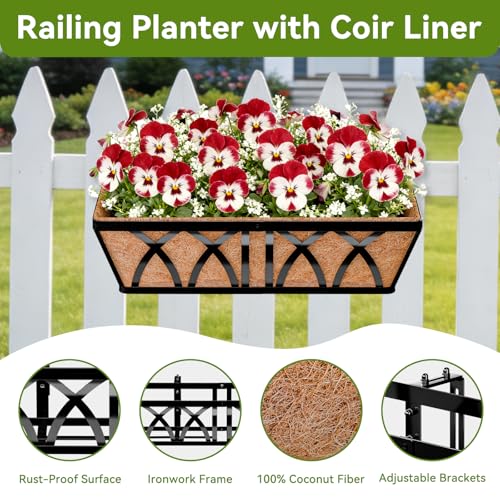 Halatool 24 Inch Railing Planter Box, 2 Pack Heavy Duty Window Box Planters - color: X-shape