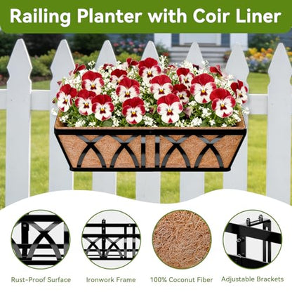 Halatool 24 Inch Railing Planter Box, 2 Pack Heavy Duty Window Box Planters - color: X-shape