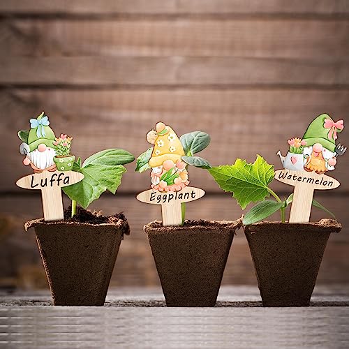 20pcs Garden Markers - Wooden Plant Labels with Funny Gnome Designs for Flowers & Vegetables